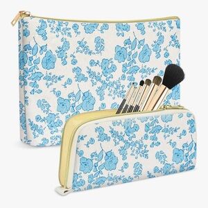 Blue Floral Makeup Bag Set NWOT